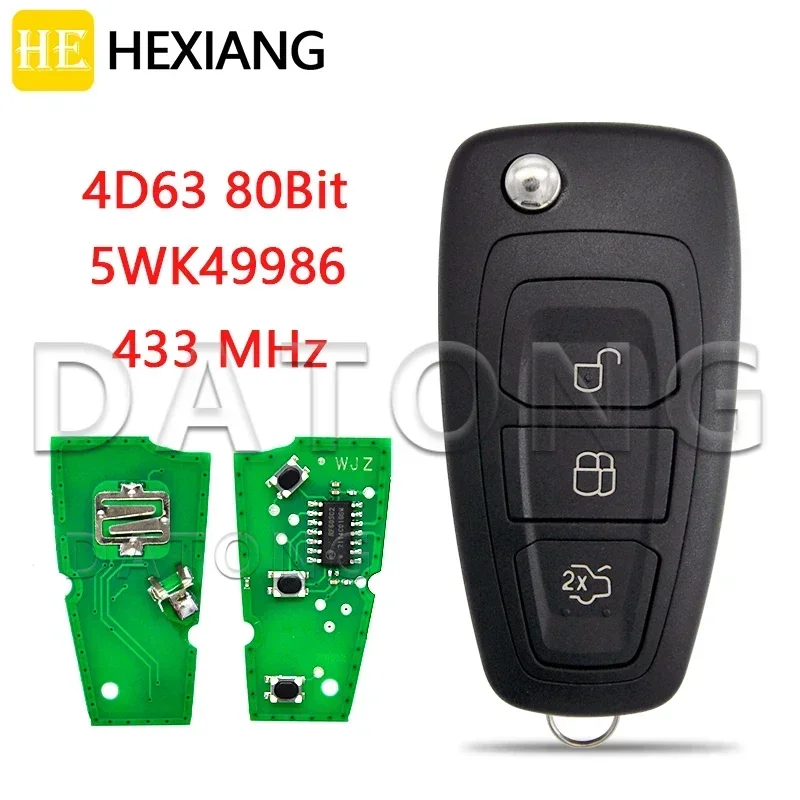 

HE Xiang Car Remote Control Smart Key For Ford Focus Fiesta 2013 Transit Mondeo C Max 433MHz 4D60/4D63 Replacement Flip