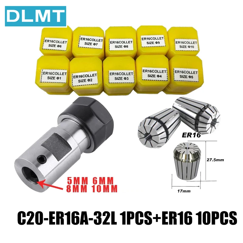 ER20 Collet Chuck 13PCS C25 ER20 Motor Shaft Extension Rod Spindle Collet Lathe Tools Holder Inner 8MM 10MM 12MM 14MM 16MM spring collet,tool holder,collet chuck,spring collet chuck,collet chuck holder