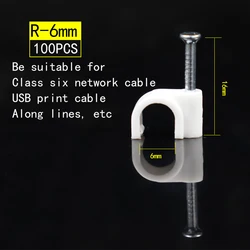 Versatile Nail - In Cable Clips - 100 Pack, Various Sizes for Wire and Cord Management (R - 6mm - 100pcs)