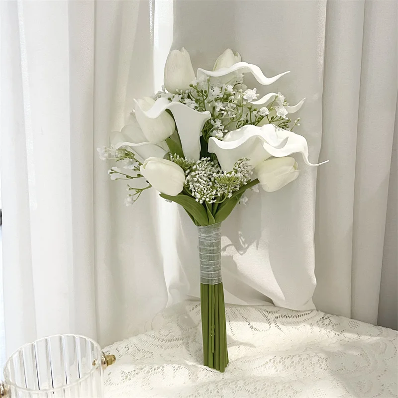 

2022 Whitney WB1673 White Calla Lilies with Tulip Bridesmaid Bouquet Flowers Bouquet De Mariage Ramos de Novia