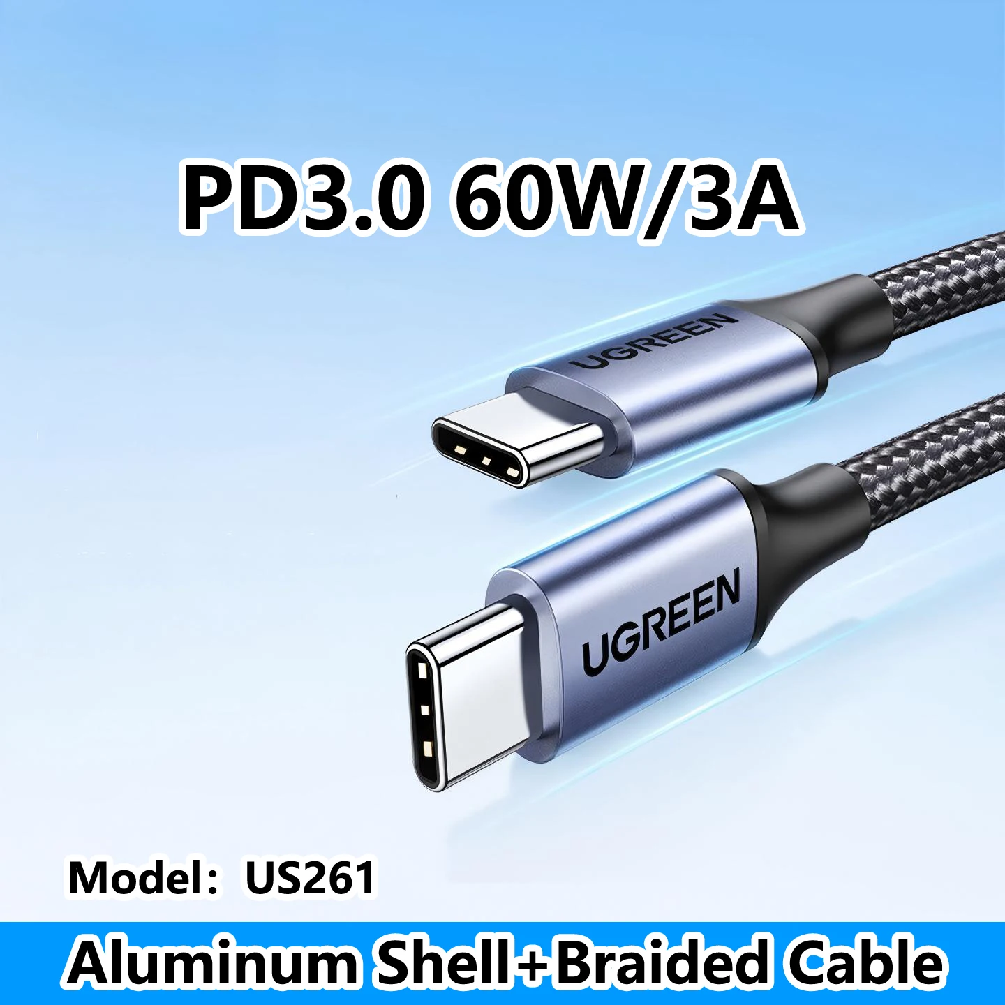Premium UGREEN USB-C Fast Charging and Data Cable - Nylon Braided, Various Lengths