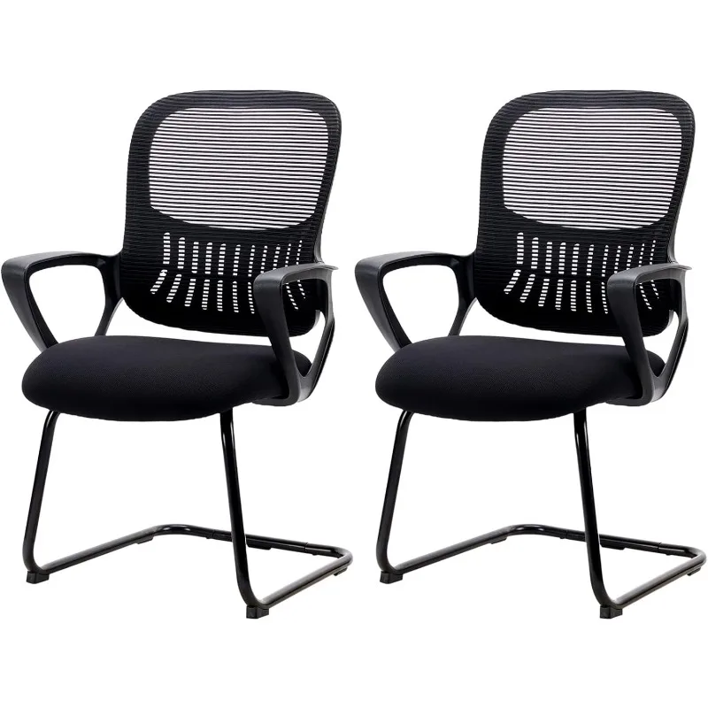

Office Desk Chair No Wheels Set of 2, Ergonomic Executive Sled Base Mesh Computer Chairs with Comfy Arms and Lumbar Support