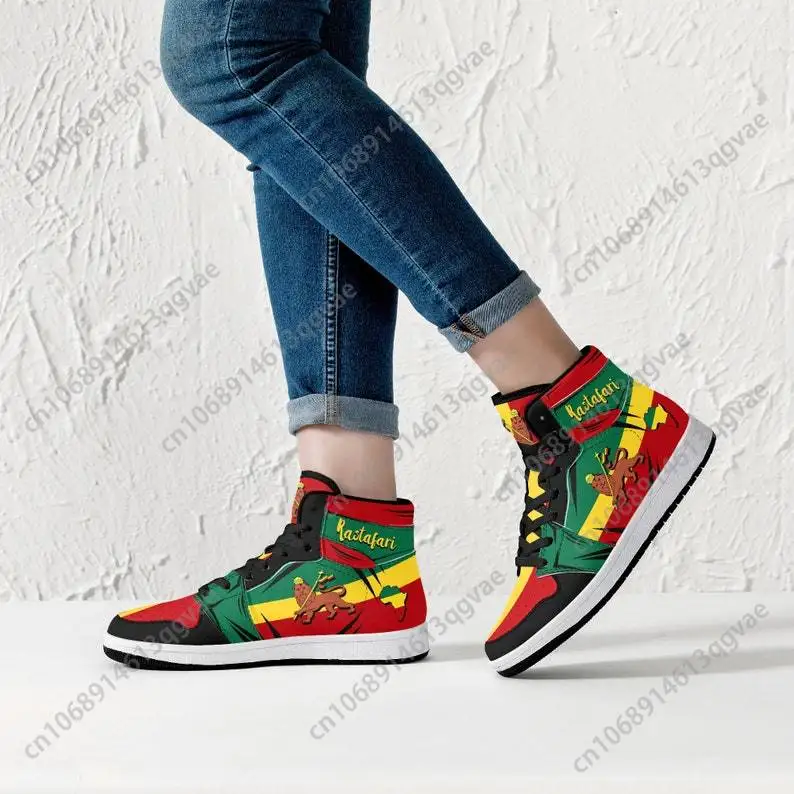 Rastafari Lion of Judah Premium High Tops Basketball Sneakers Print Design Woman Man Holiday Party Matching Custom Dropshipping 2
