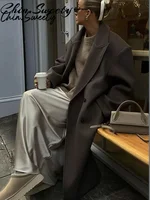 Urban Women Wool Long Coat Casual Full Sleeve Lapel Doube-Breasted Female Coats 2025 Autumn Winter Casual Lady Streetwear 4