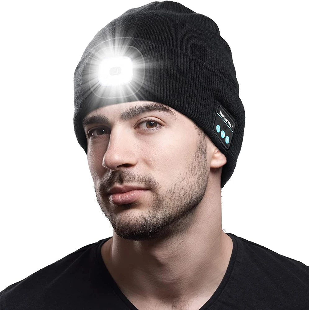 LED Hat with Light, Rechargeable Headlamp Cap, Unisex Winter Warm
