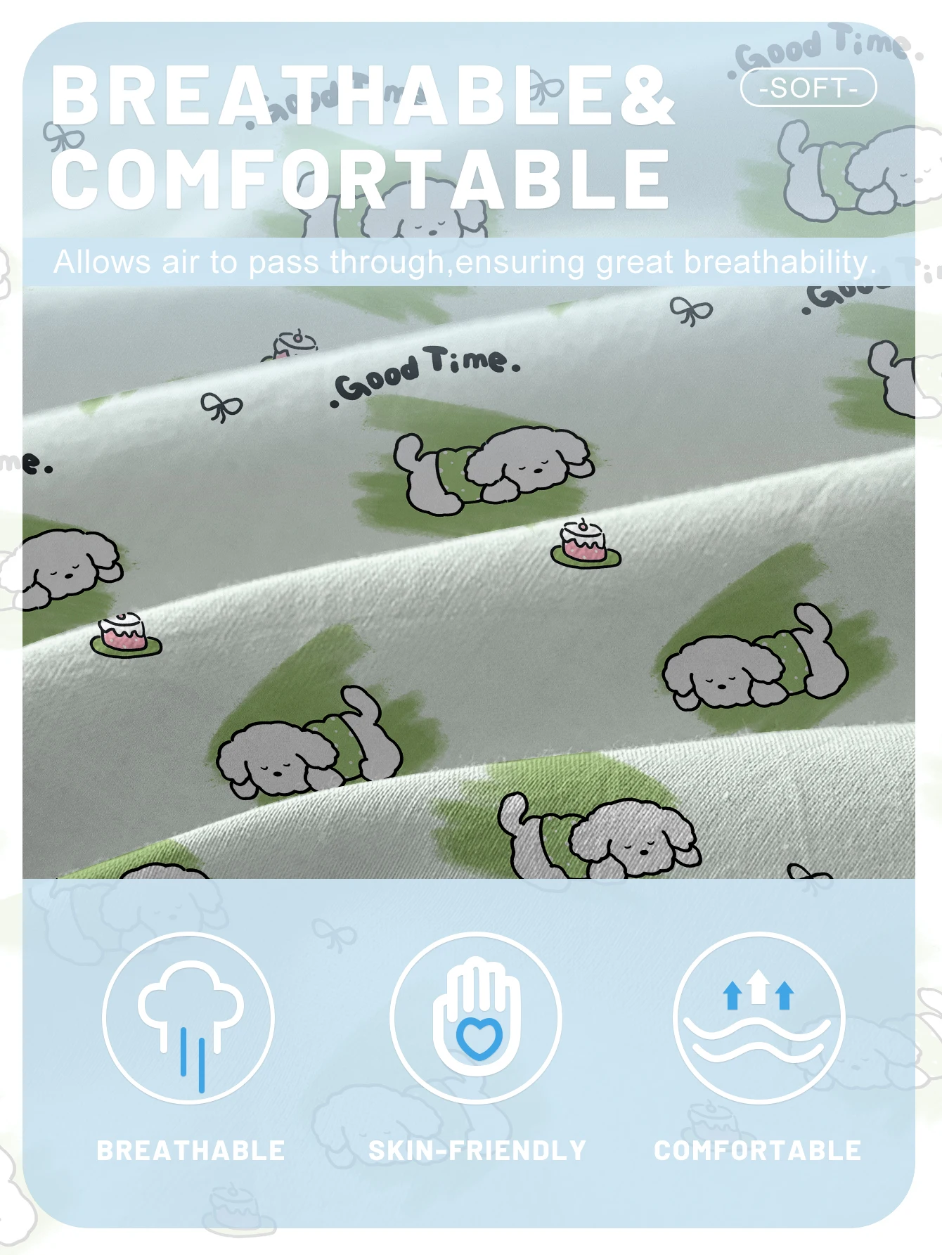 1 Cartoon Cute animal dog printed matte Fitted Sheet, bedroom printed bed cover, bedding (excluding pillowcases) 5