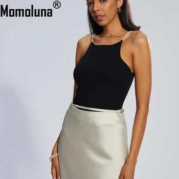 여성용 레나 드루 탑 니트 진주 슬립 비즈 스트랩, 골지 캐미스 S M