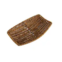 1Pcs Breakfast Bread Food Handwoven Rattan Basket Fruit Vegetable Cake Wicker Round Rectangular Shape Storage Tray 2