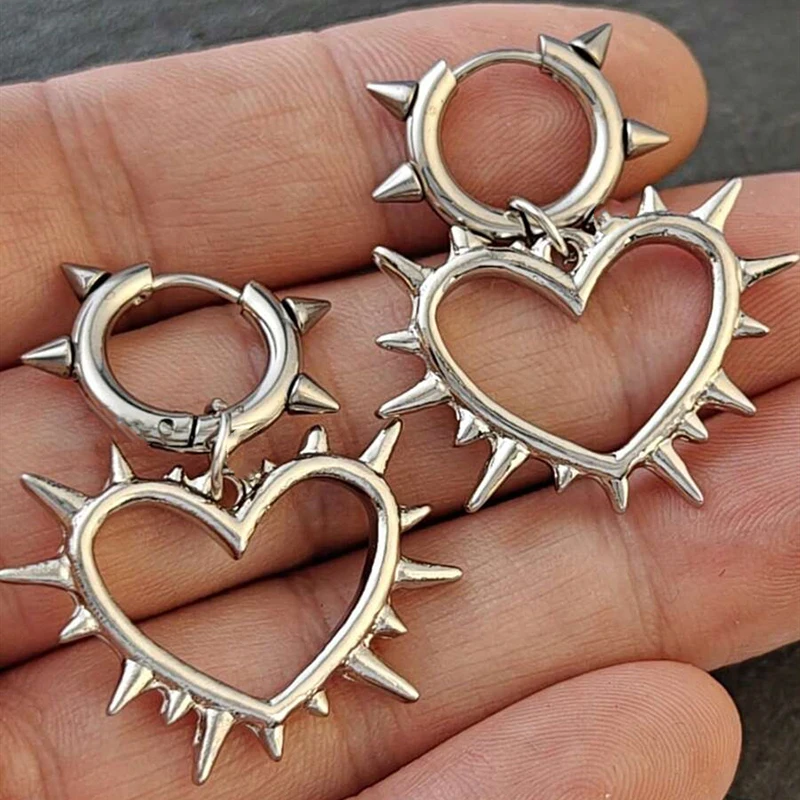 Stainless Steel Thorns Heart Hoop Earrings - Punk Style Jewelry Accessory
