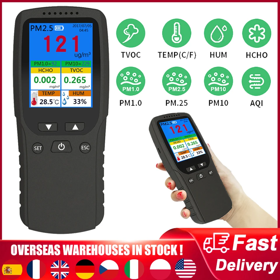 thumbnail image 2 of Portable Air Quality Meters Tester Detector HCHO TVOC PM2.5/PM10 Meter | UK 2 of 11