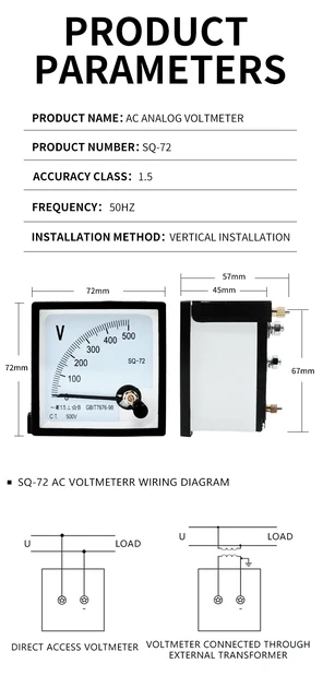 AC 250V Analog Voltmeter – 85L1 Panel Mount Voltage Meter Gauge, 0-250V Range