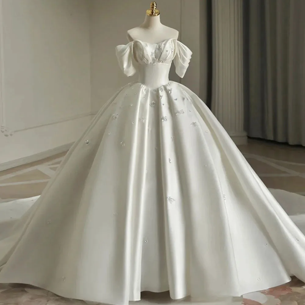 Princess Ball Gown Sweetheart Neckline Pleats White Sequin Wedding Dresses main image 1