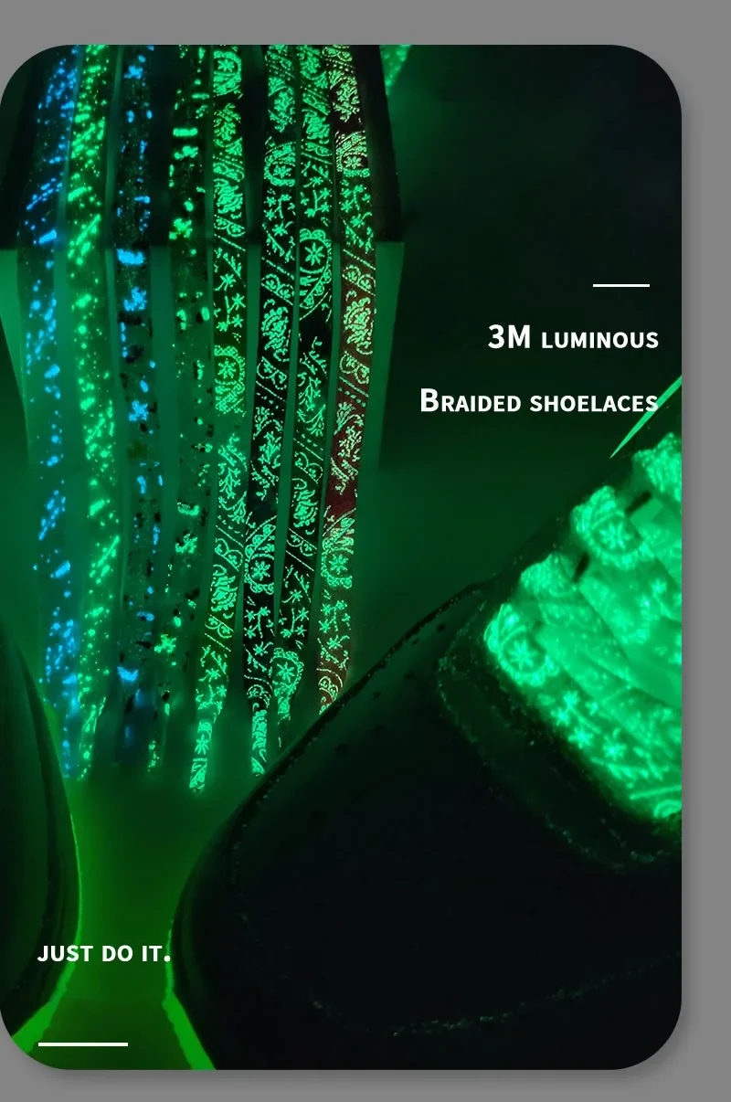Flache fluoreszierende leuchtende Schnürsenkel, Sneakers, im Dunkeln leuchtende Druck-Cashew-Blumen-Spritztinten-Schnürsenkel für Damen und Herren_voghion.com