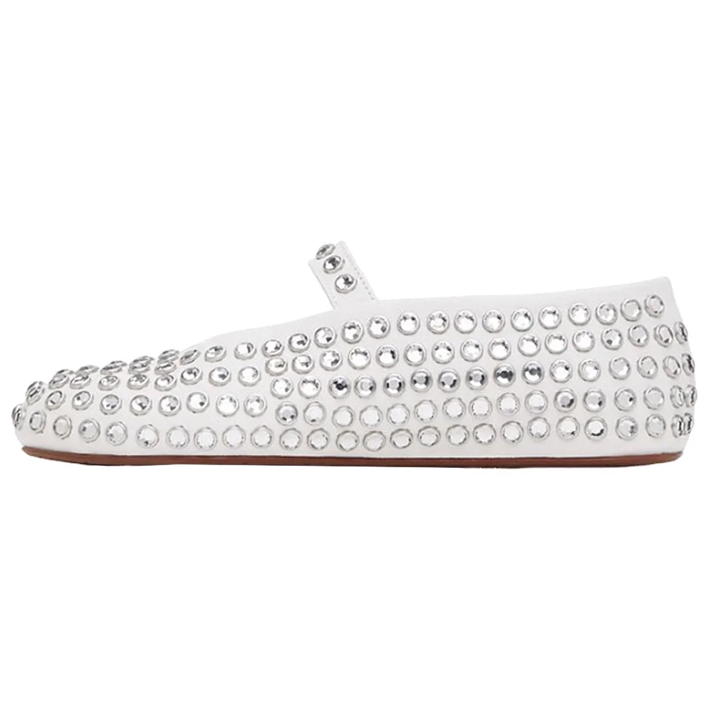 Women Shiny Rhinestone Shoes with Buckle Strap Rhinestone Ballet Flats Crystal Ballerina Shoes Comfortable Female Casual Shoes 3