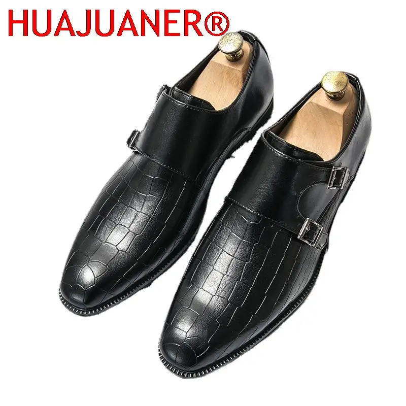 

Patent Leather Men Monk Shoes Fashion Loafers Black Brown Slip on Mens Dress Shoes Wedding Party Formal Oxfords Shoes Size 39-45