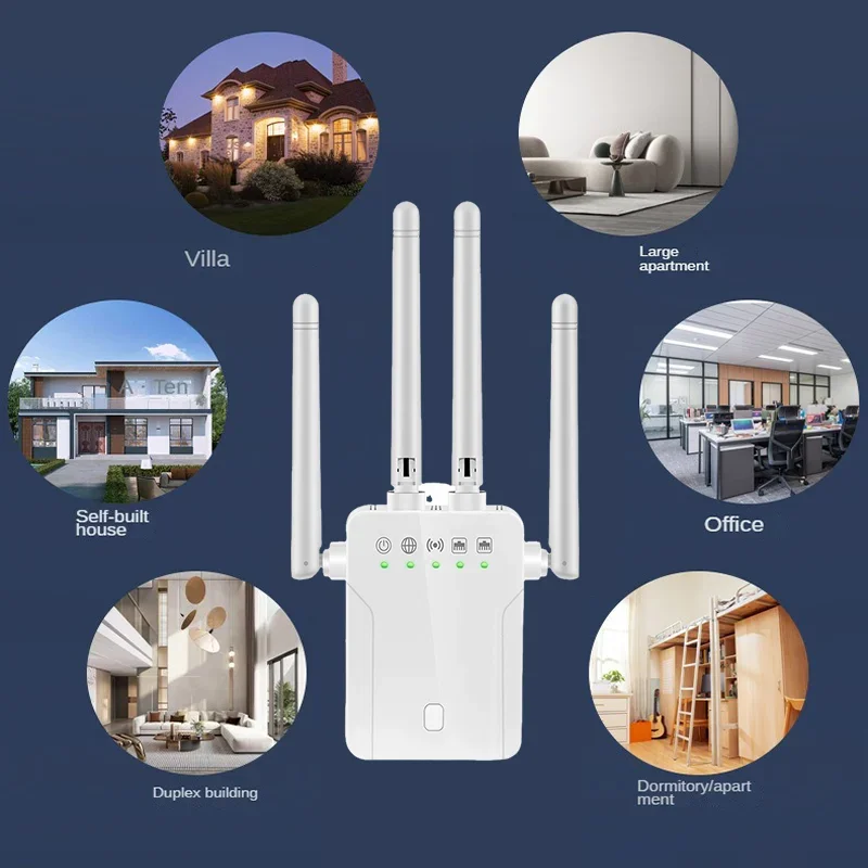 듀얼 밴드 와이파이 신호 증폭기 1200Mbps 무선 익스텐더 2.4G 5G 부스터 휴대폰용 가정 및 사무실 강화용