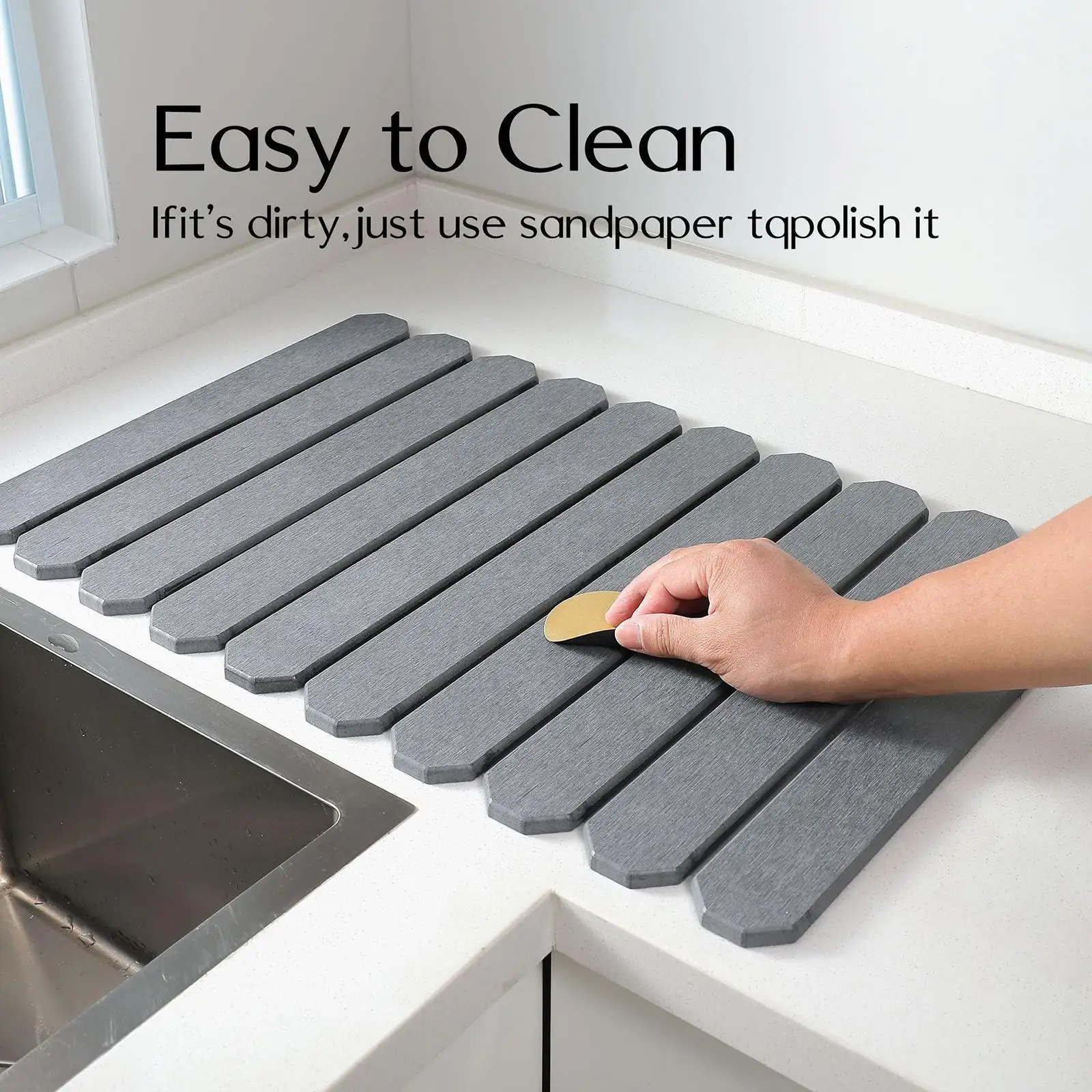 Stone Drying Mat for Kitchen Counter Dish Drying Pad Water Absorbent Stain Resistant Fast Dry Diatomaceous Mat for Household
