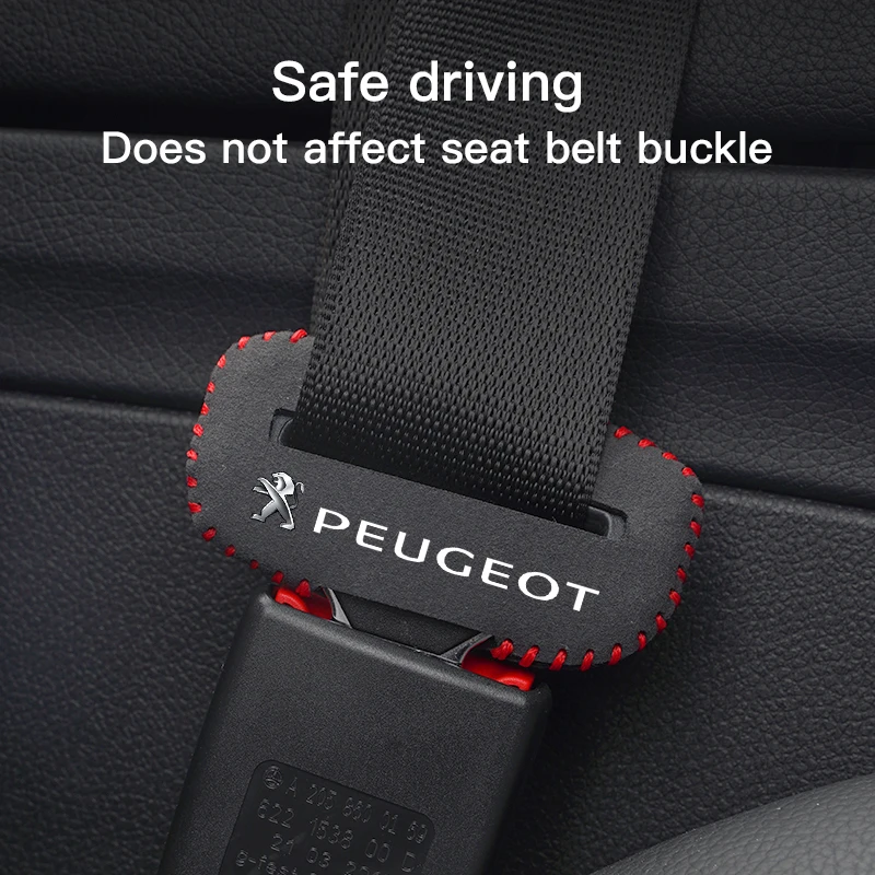 Car Seat Belt Buckle Plug Suede Leather Protective Covers For Peugeot 408 4008 308 3008 Rifter 5008 508 2008 208 301 RCZ 2Pcs car seat belt covers