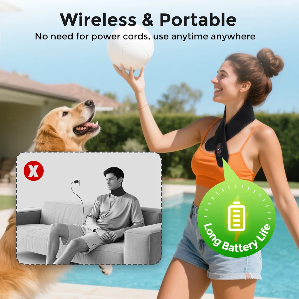 Cordless Heated Neck Wrap Electric Neck Massager with Red Light Vibration Wireless Heating Pad for Hands Legs Wrists