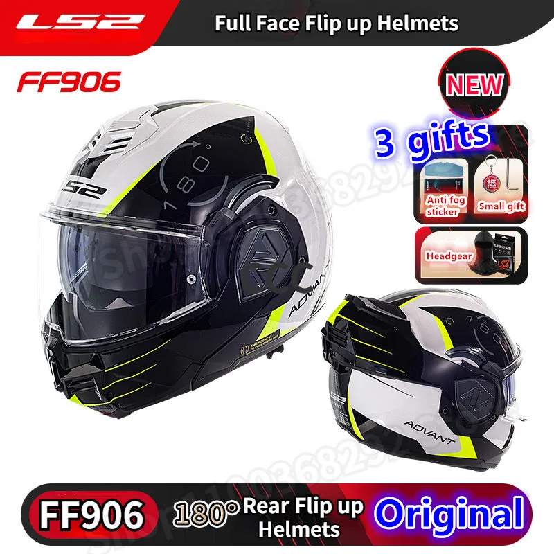 Original LS2 FF906 Advant Full Face 180 Degree Rear Flip Up Motorcycle Modular Double Lens Helmets for Men Women Universal