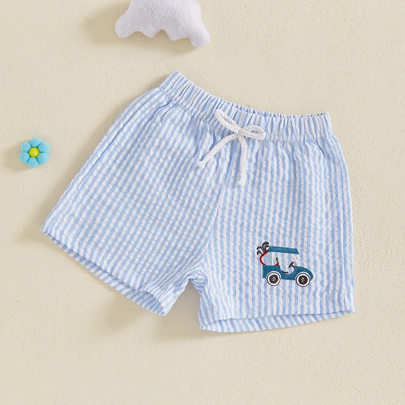 Baby Girl Boys Shorts Summer Elastic Waist Stripes Print Embroidered Loose Fit Shorts Bottoms Kids Baby Girls Boys Clothing