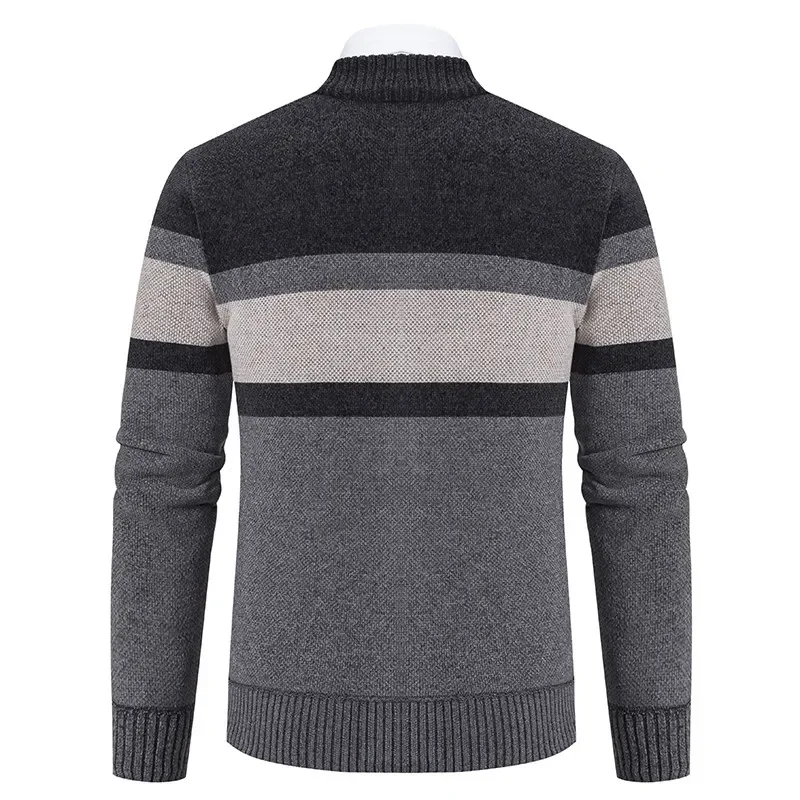 CASUMANL 2025 Elegant Golf Wear Men Sweater Coat Knit Slim Fit Zip Up Warm Striped Mens Designer Clothes