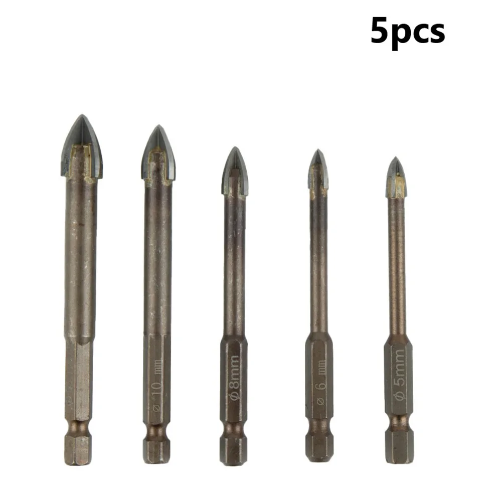 5Pcs/Set Cemented Carbide Cross Hex Tile Glass Ceramic Drill Bits Efficient Universal Drilling Tool Hole Opener For Woodwork