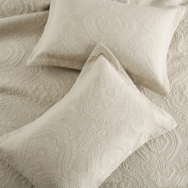 

100% Cotton Fabric Quilted Pillowcase 2-Piece Embroidered Pillow Case Soft and Thick Pillowslip Plain Color