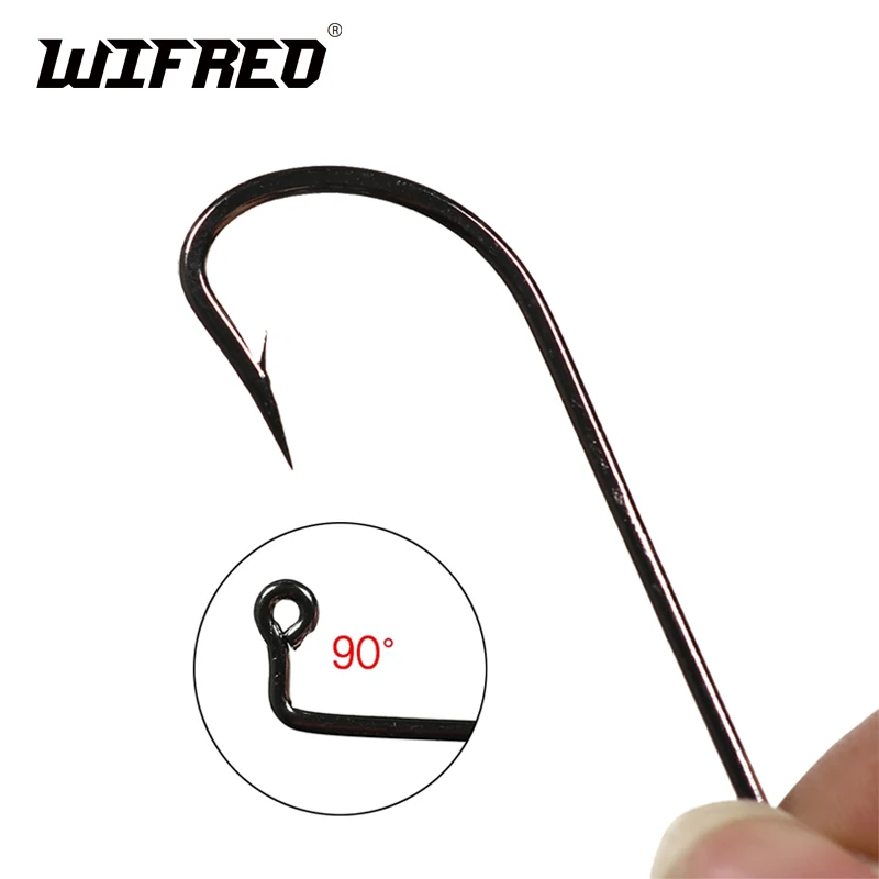 

Wifreo 100pcs #1/0~#5/0 High Carbon Steel 90 Degree O'shaughnessy Jig Hook Saltwater Forged Long Shank Soft Worm Barbed Hooks