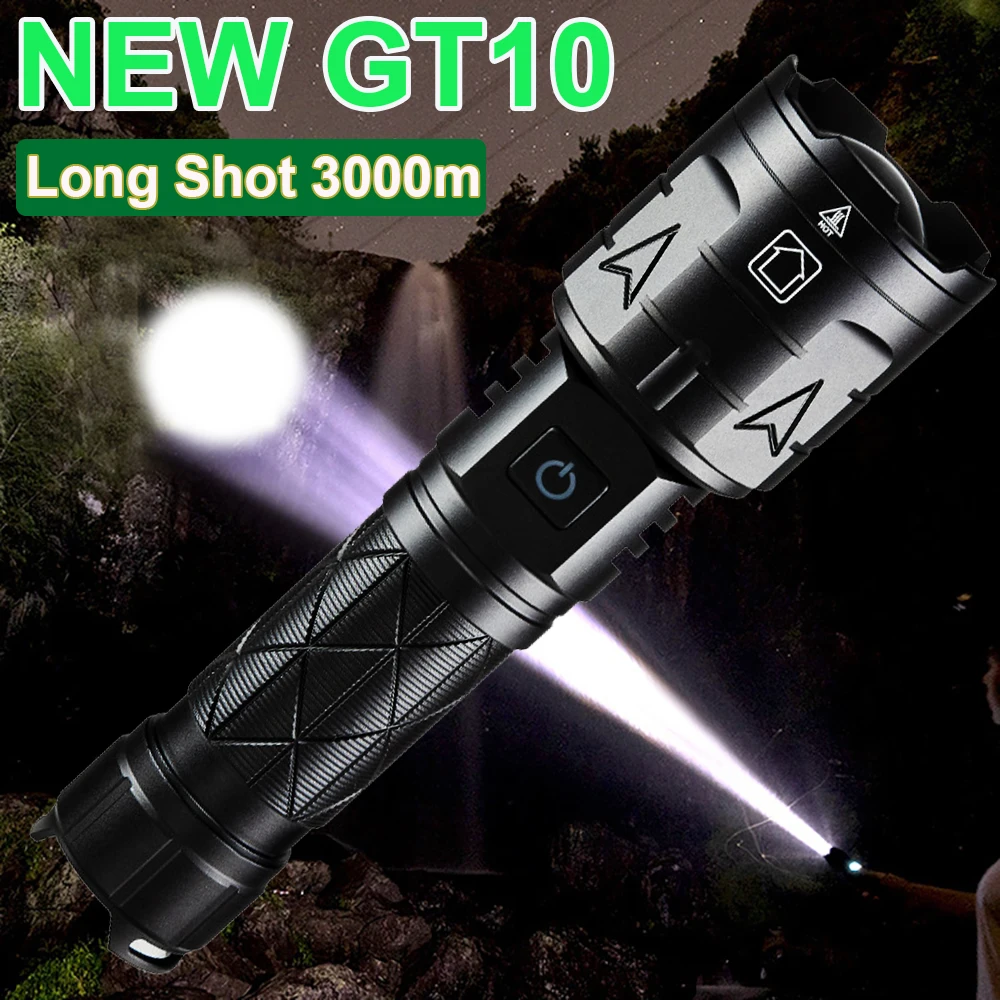 E3 Camping Powerful XHP120 LED Flashlight USB Rechargeable Searching Spotlights High Lumens G10 White LED Tactical