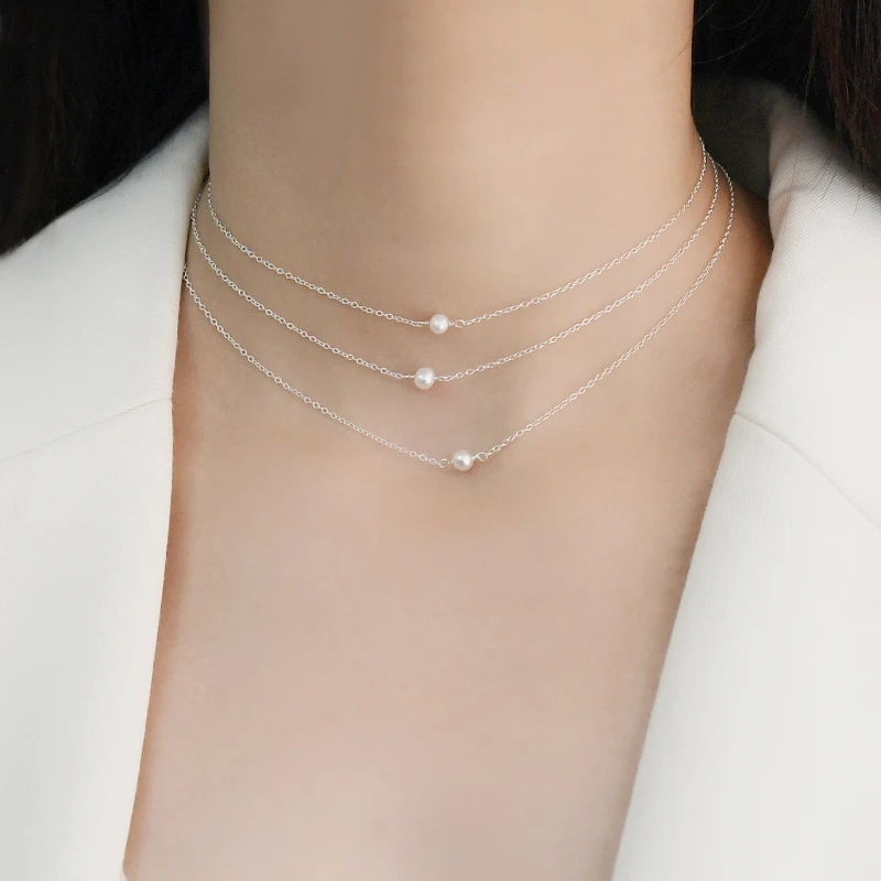 

Genuine Natural Freshwater Pearl 925 Sterling Silver Choker Necklaces for Women Trend Gifts