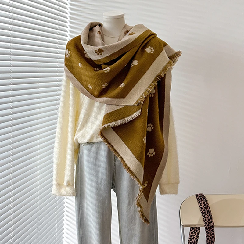 2025 Women's Luxury Brand Cashmere Winter Shawl - Cute Allover Print with Tassels Pashmina Wrap Bandana