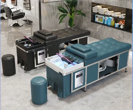 High end stainless steel hair salon dedicated shampoo bed, fumigation water heater, water circulation integrated massage head tr