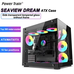 Power Train Seaview Dream Desktop ATX Case Panoramic Side Transparency Without Pillars Computer Chassis For 360 Water Cooler