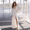 Sexy Deep V Neck Chiffon Wedding Dress Long Batwing Sleeve High Slit Cut Out Back Bridal Gown Robe De Mariee Vestidos De Novia 1