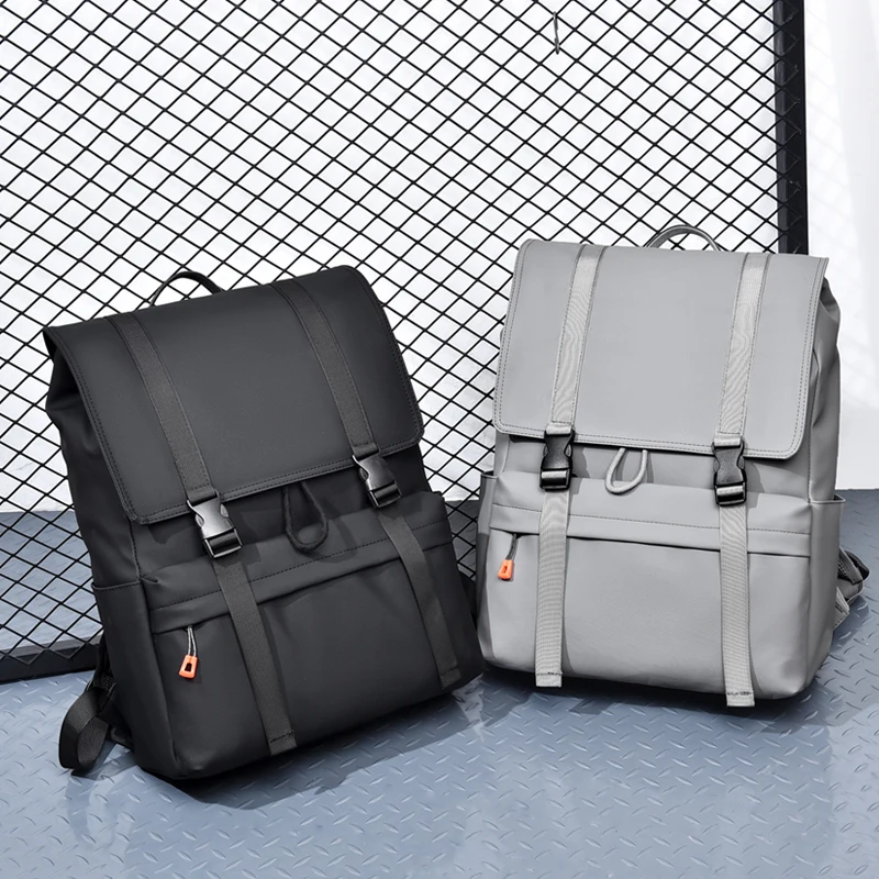 Mens Trendy Black Backpack Spacious Casual Rucksack Durable Laptop friendly Bag with Buckle Design
