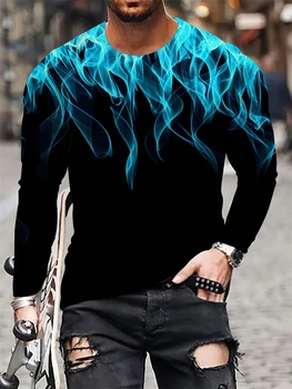 T-shirt girocollo a maniche lunghe stampata con fiamma 3D da uomo in tessuto lavorato a maglia da uomo primavera autunno Street Style manica lunga abbigliamento da uomo 1