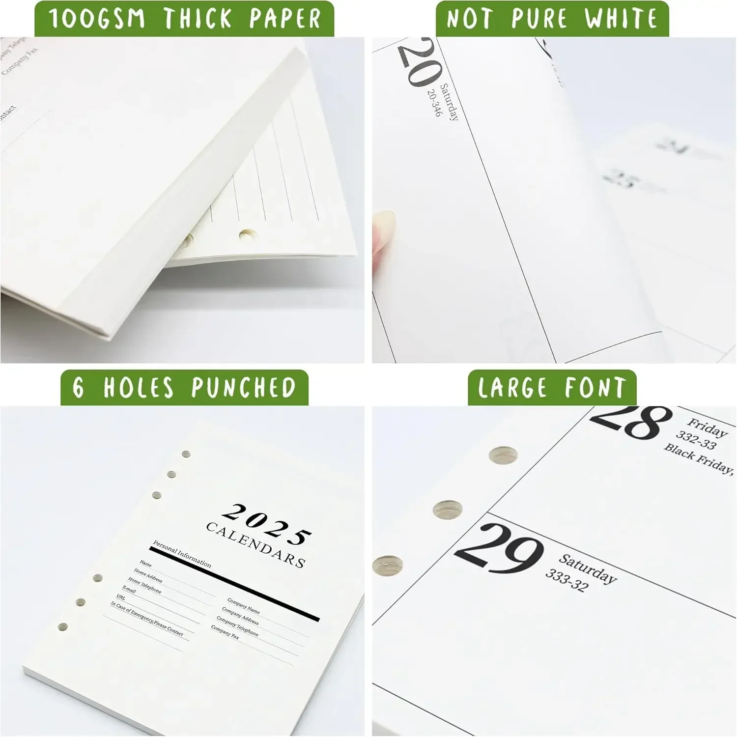 2025 A5 Weekly & Monthly Planner Binder Refill Insert - 5.8"x8.3", 100GSM Paper, 6 Hole Punched for Refillable A5 Binder 5