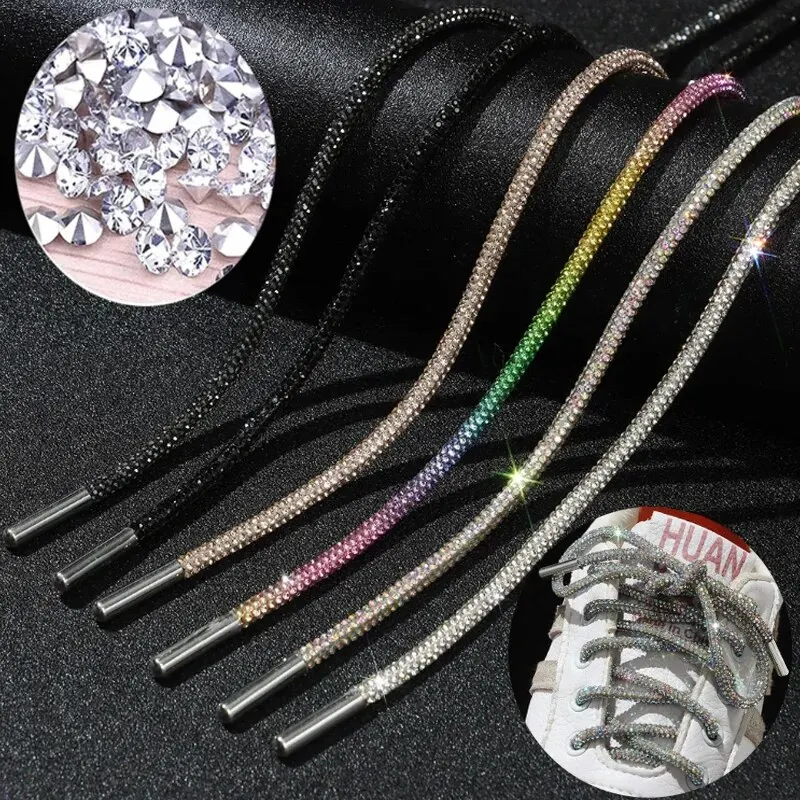 Rhinestone Shoe Lace 1 Pc 120cm Diamond ShoeLace Bright String Cross Braiding Strap DIY Drawstring