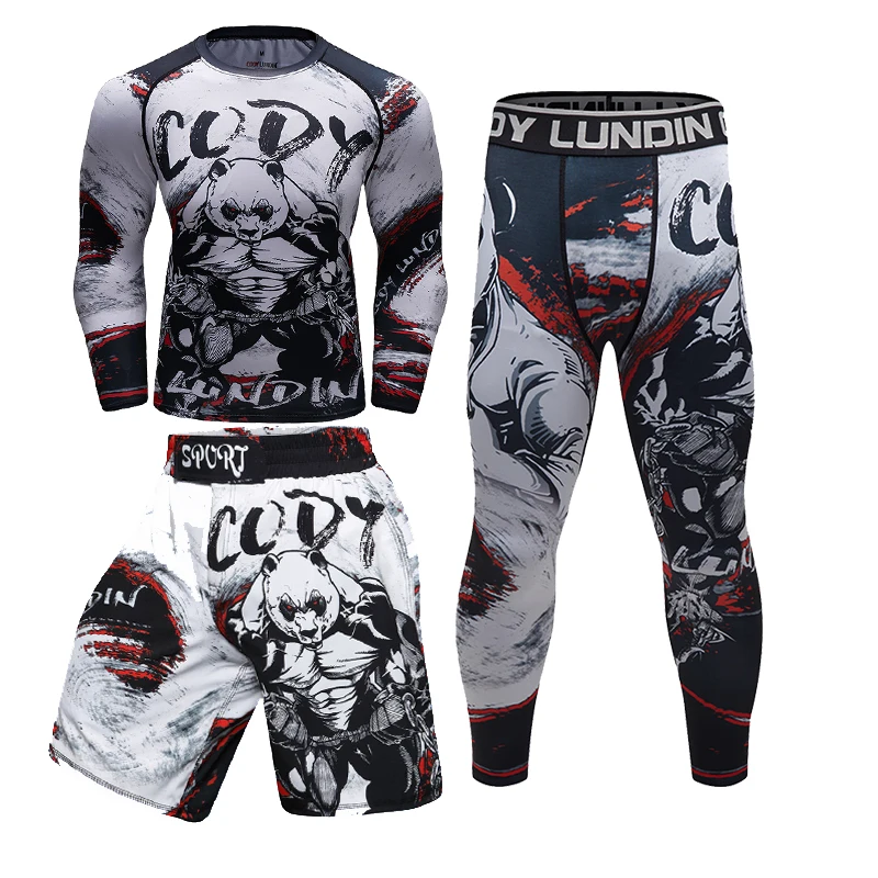 

Cody Lund 3 Pieces MMA BJJ Rashguard Sets Sumblimation Fitness Tracksuit Boxing Jerseys Muay Thai Compression Men Sport Suit