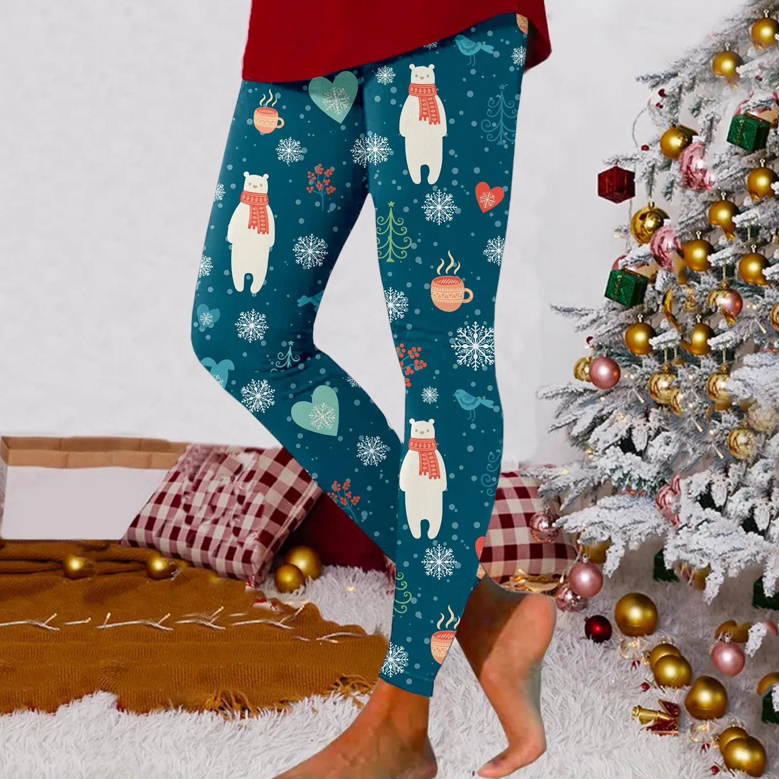 

Soft Stretchy Leggings For Women Christmas Workout Cartoon Reindeer Santa Claus Snow Man Gym Trousers Vantage Slim Fit Pantalo