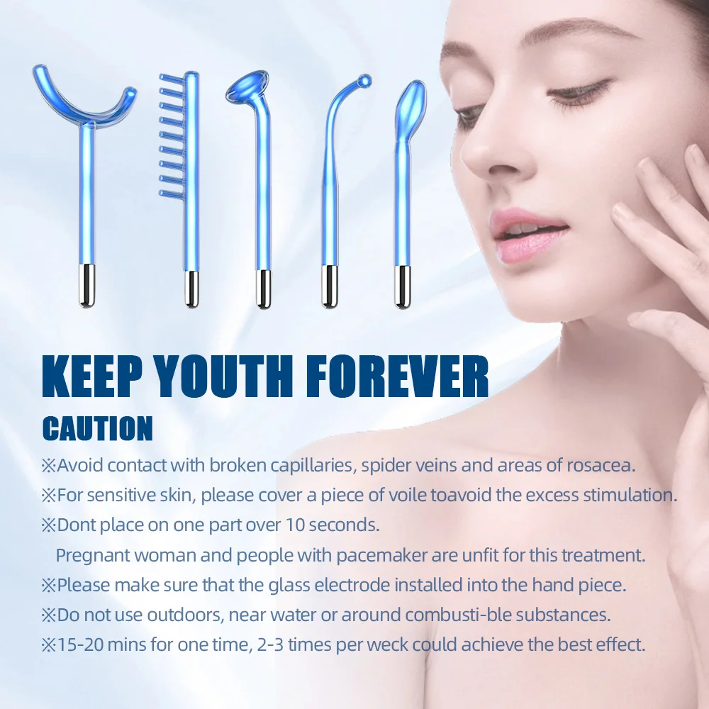 5-in-1 High Frequency Facial Machine For Hair Face Anti Aging Therapy Acne Tool Fusion Neon+Argon Wands Skin care