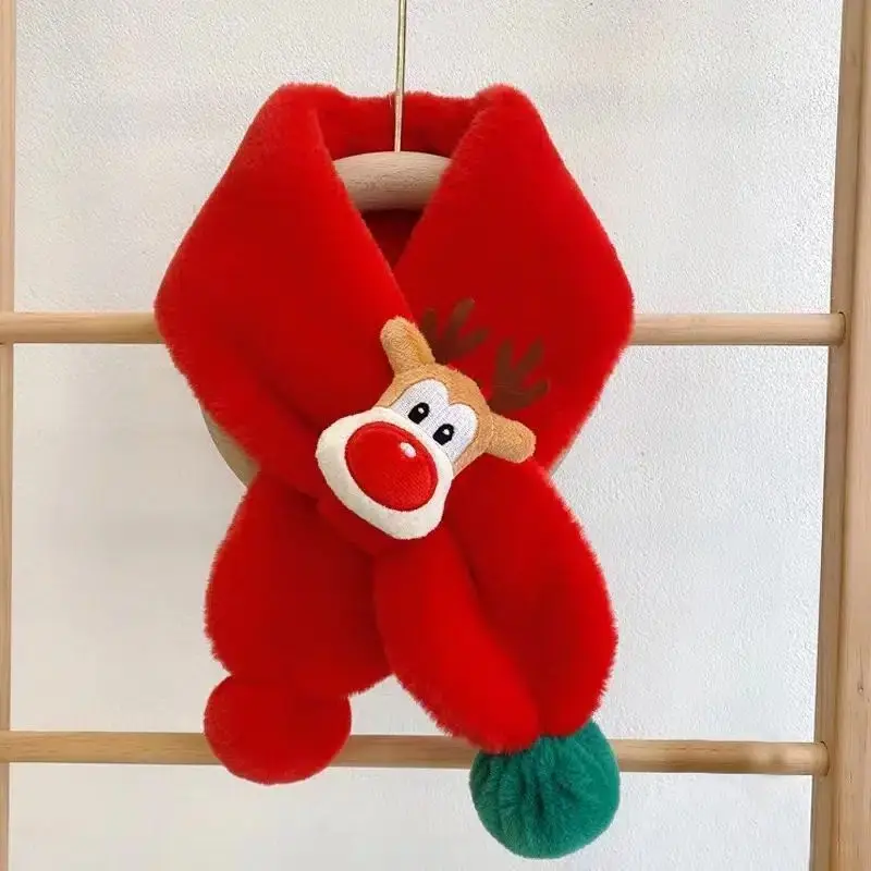 Children's Scarf Winter Warm Baby Plush Neck Thickened Windproof Neck for Boys and Girls Cute Christmas Deer Scarf