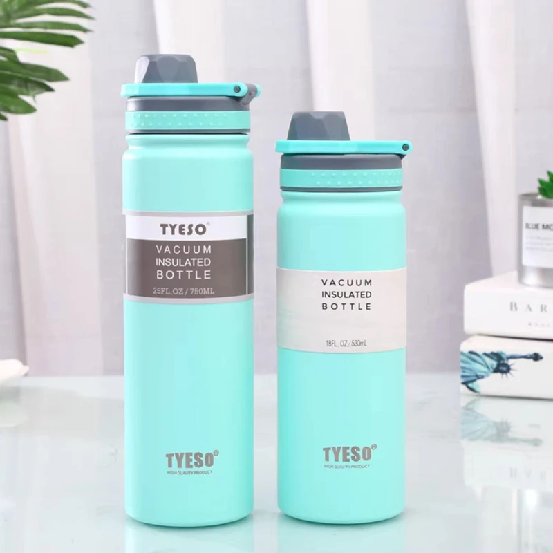 단단한 Tyeso 보온병, 스테인레스 스틸, 진공 단열 물컵, 여행용 넓은 입 금속 주전자, Termica, 530ml, 750ml