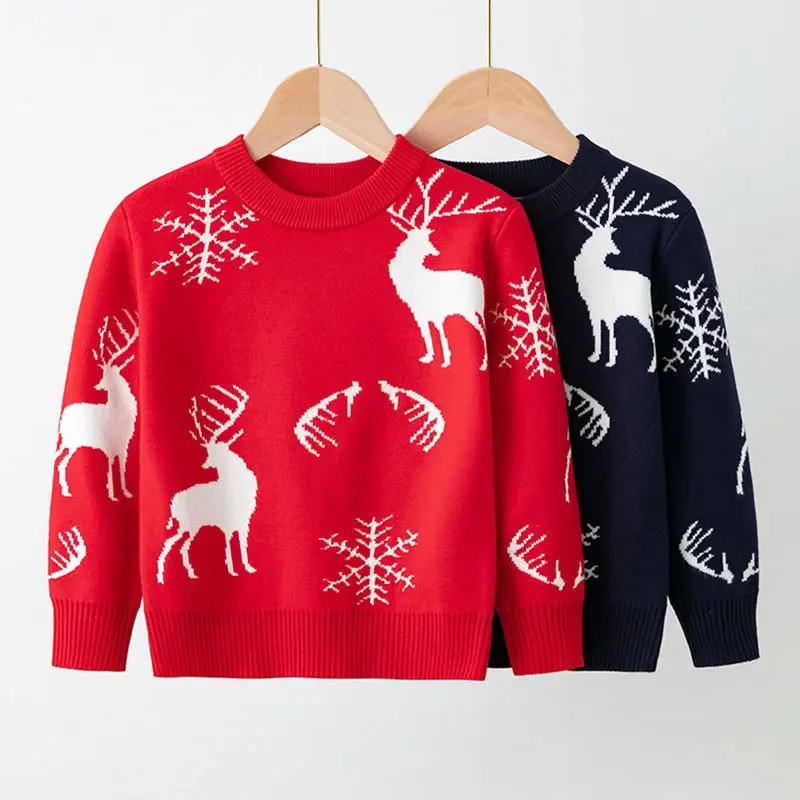 

Christmas Fawn Sweater Boys Girls Christmas Knitted Sweaters Autumn Winter Xmas Warm Pullover Kids Clothing 2023 Baby Sweater