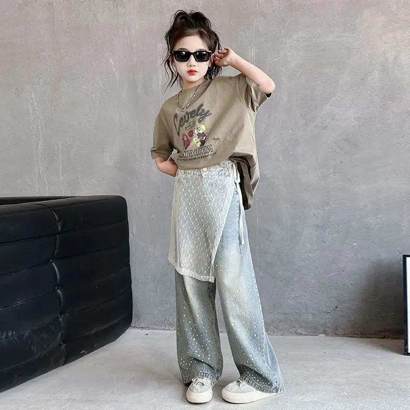 

Girls Spring Jeans 2024 Spring Fashion Design Sense Two Piece Set Sweet Cute Gentle Long Pants