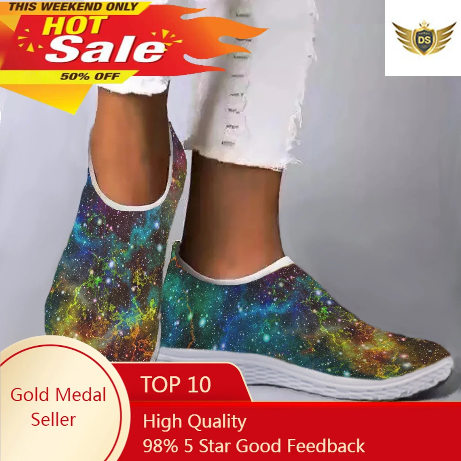 Fashion Iridescent Starry Sky Design Lightweight Breathable Shoes Comfortable Flat Walking Running Shoes Zapatos