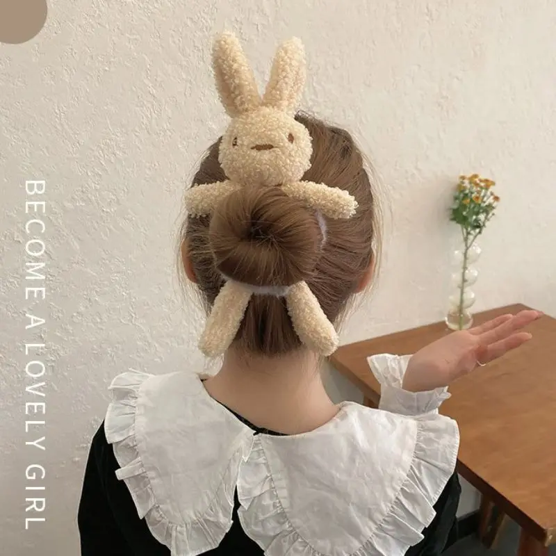 Cute Cartoon Bear Rubber Band for Girls Plush Ponytail Rabbit Hair Tie Elastic Hair Ring Headwear Girls Kids Hair Accessories