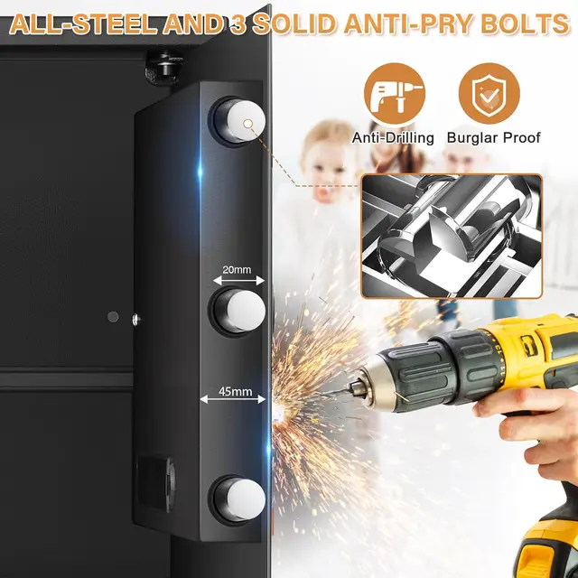 3.3 Cub Large Home Safe Fireproof Waterproof, Anti-theft Fireproof Safe Box with Programmable Keypad, Spare Keys and Removable S 3