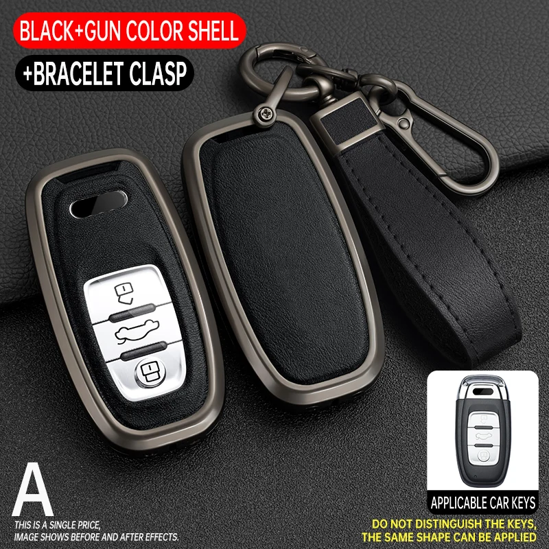 Sleek Leather Car Key Case Cover with Keychain Accessories